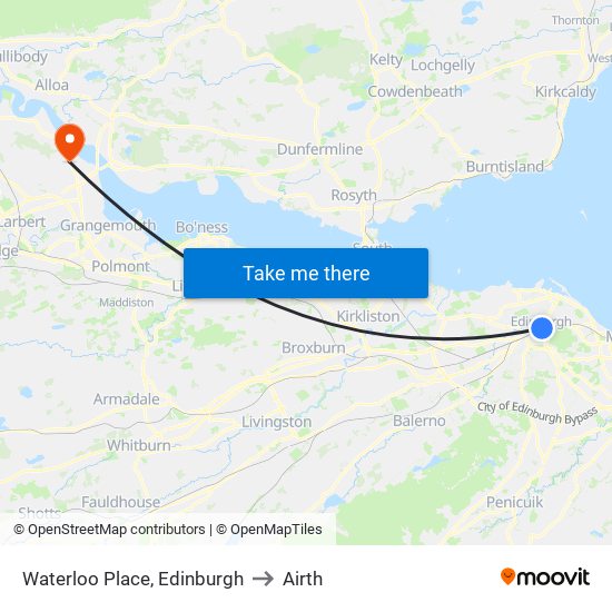 Waterloo Place, Edinburgh to Airth map