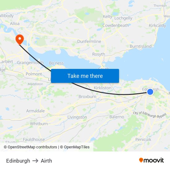 Edinburgh to Airth map