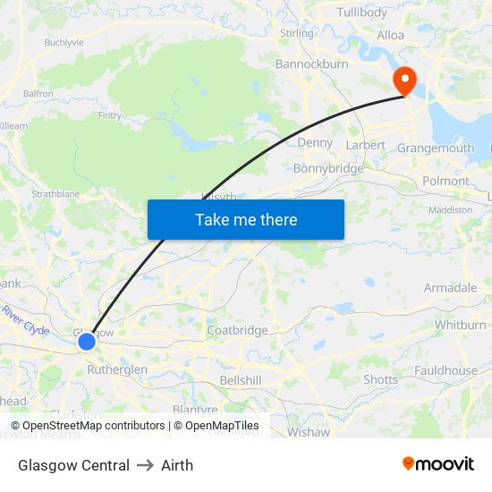 Glasgow Central to Airth map