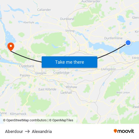 Aberdour to Alexandria map