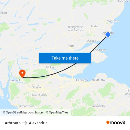 Arbroath to Alexandria map
