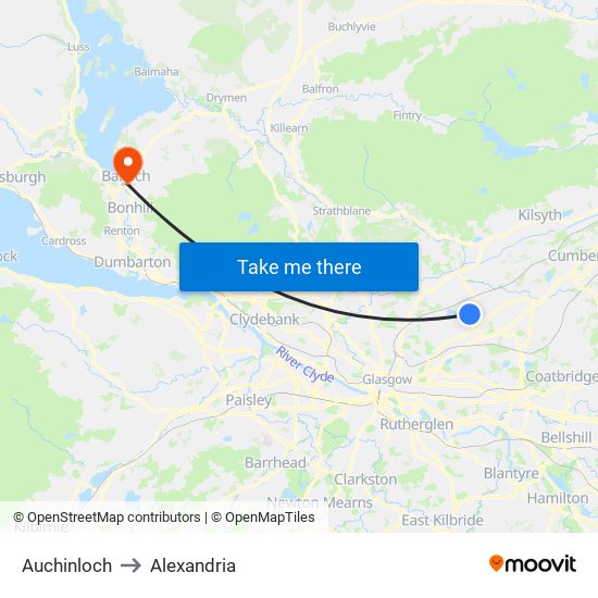 Auchinloch to Alexandria map