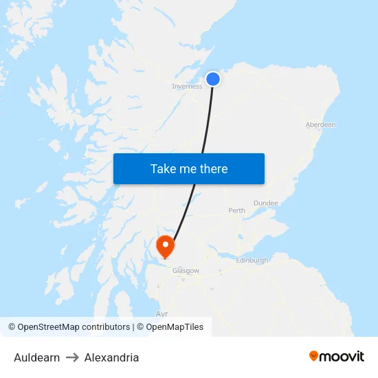 Auldearn to Alexandria map