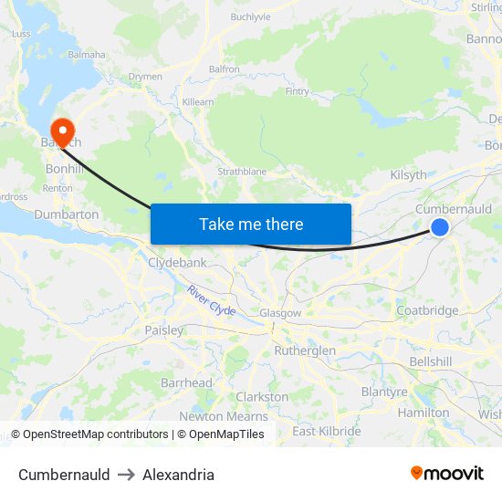 Cumbernauld to Alexandria map