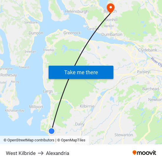 West Kilbride to Alexandria map