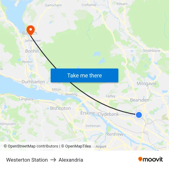 Westerton Station to Alexandria map