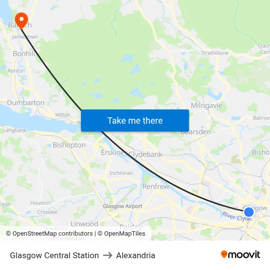 Glasgow Central Station to Alexandria map