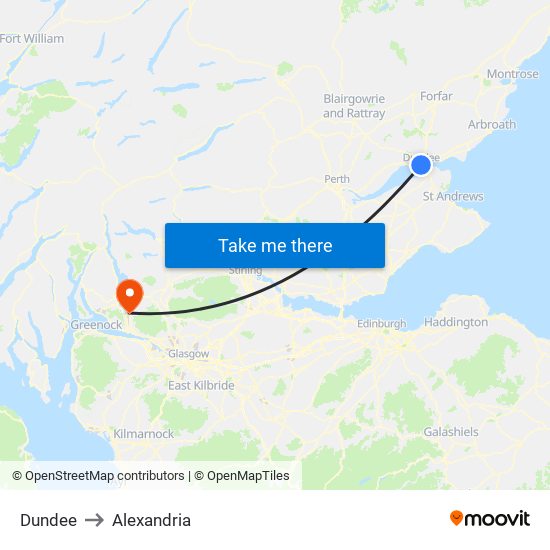 Dundee to Alexandria map