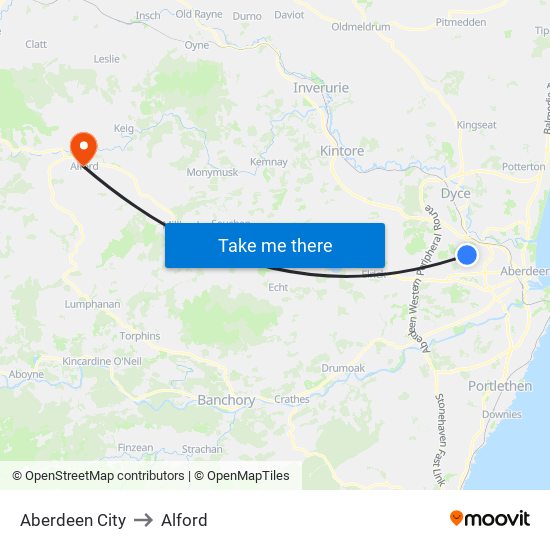 Aberdeen City to Alford map