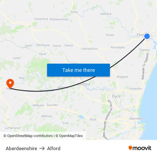 Aberdeenshire to Alford map