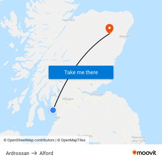 Ardrossan to Alford map