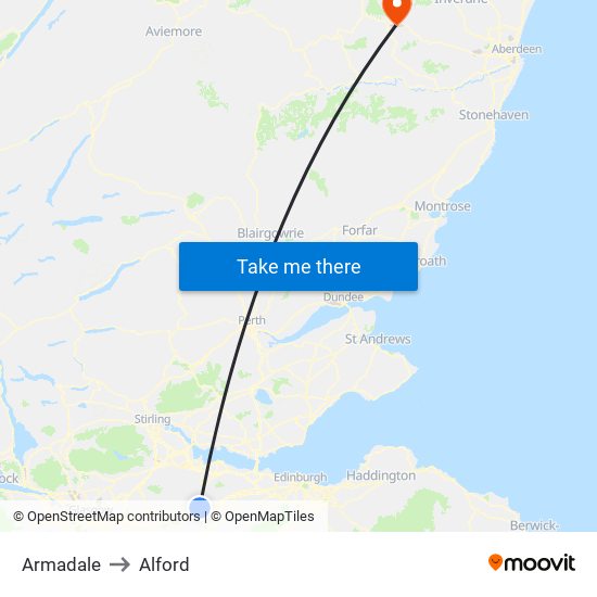 Armadale to Alford map