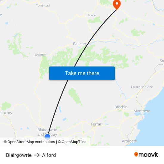 Blairgowrie to Alford map