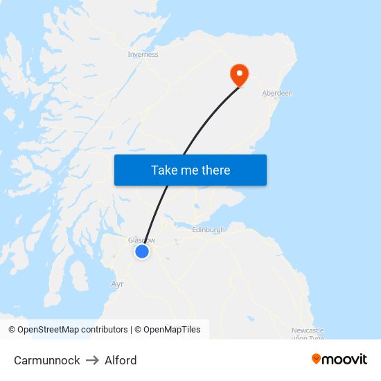 Carmunnock to Alford map