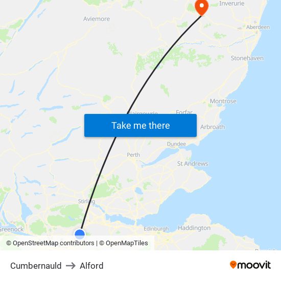 Cumbernauld to Alford map