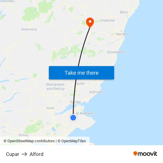 Cupar to Alford map