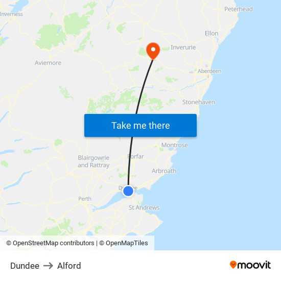 Dundee to Alford map