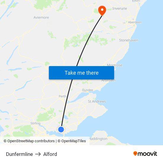 Dunfermline to Alford map