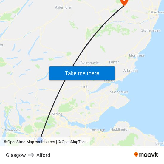 Glasgow to Alford map