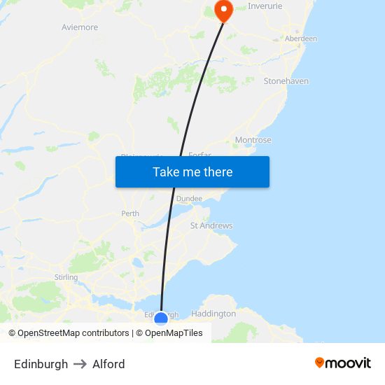 Edinburgh to Alford map