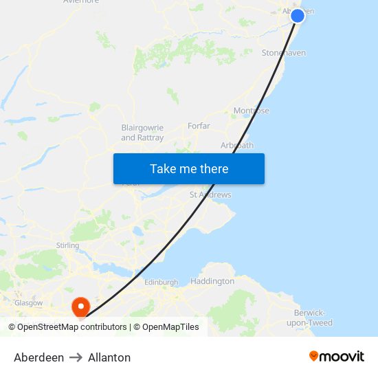 Aberdeen to Allanton map