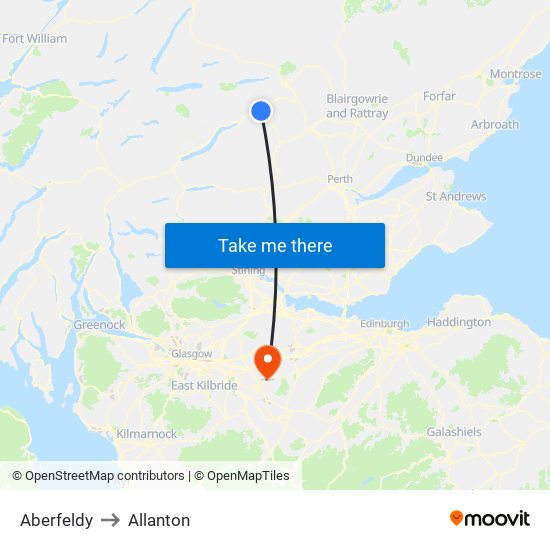 Aberfeldy to Allanton map