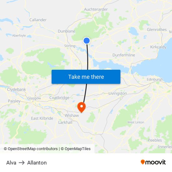 Alva to Allanton map