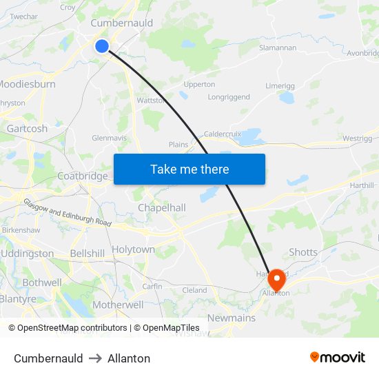 Cumbernauld to Allanton map