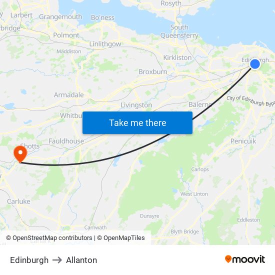 Edinburgh to Allanton map