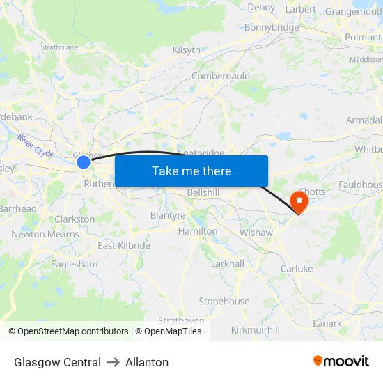Glasgow Central to Allanton map