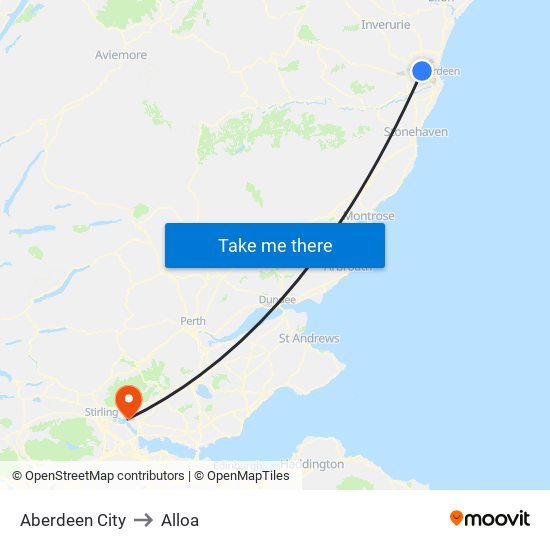 Aberdeen City to Alloa map