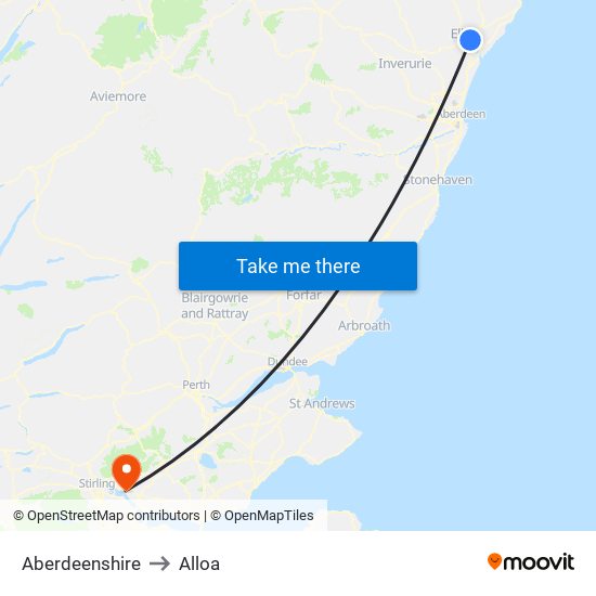 Aberdeenshire to Alloa map