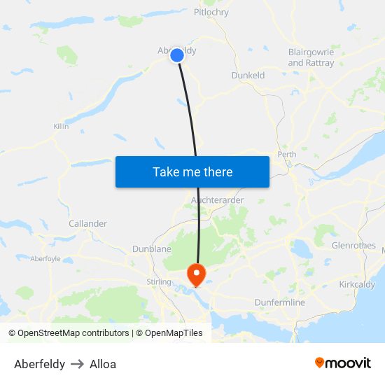 Aberfeldy to Alloa map