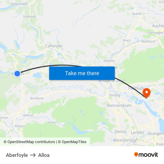 Aberfoyle to Alloa map