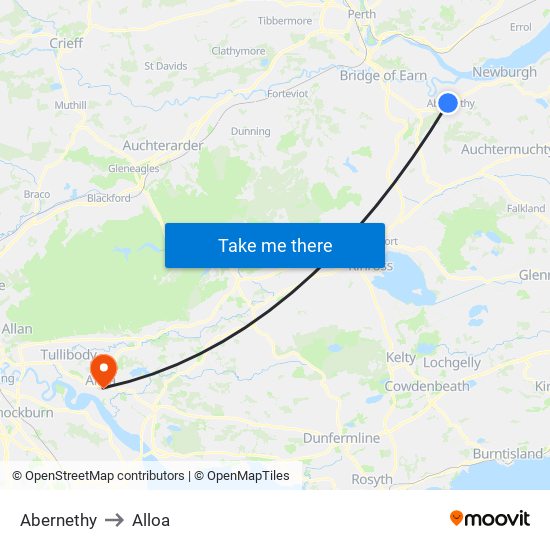 Abernethy to Alloa map