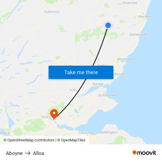 Aboyne to Alloa map