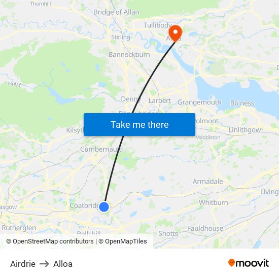 Airdrie to Alloa map