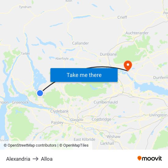 Alexandria to Alloa map