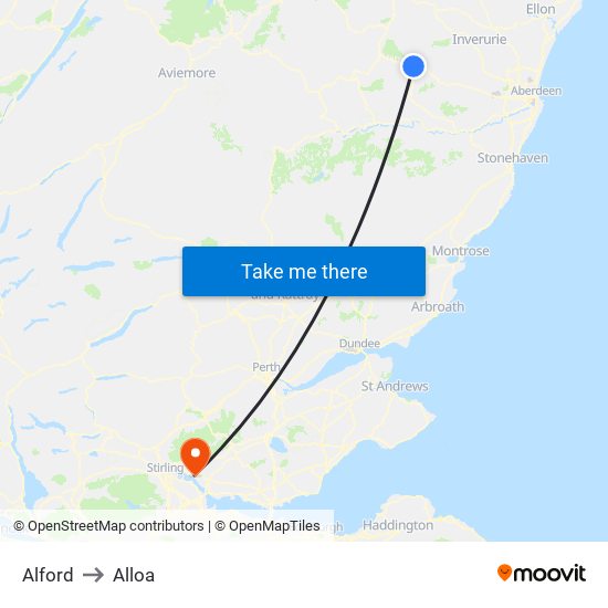 Alford to Alloa map