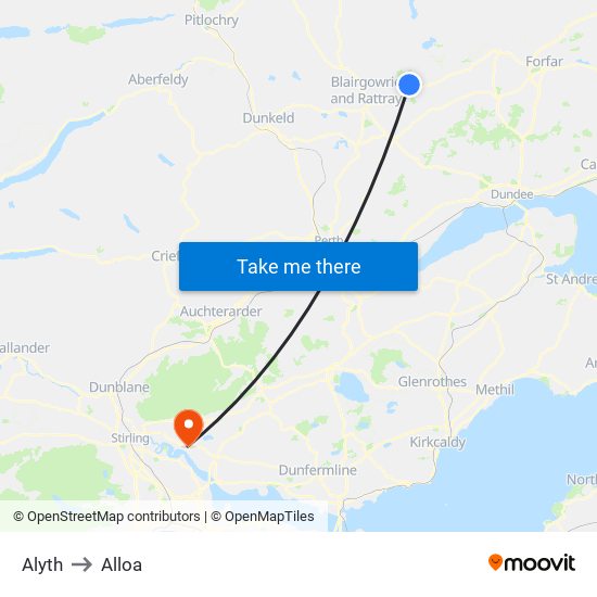 Alyth to Alloa map