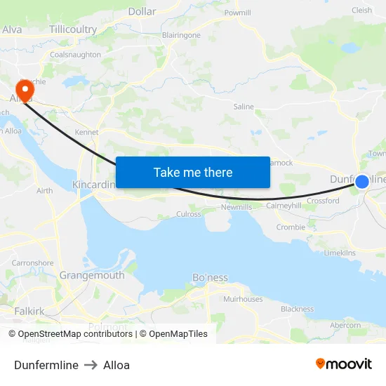 Dunfermline to Alloa map