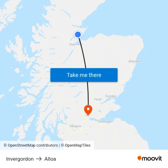 Invergordon to Alloa map