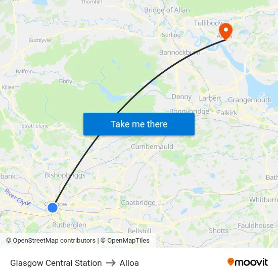 Glasgow Central Station to Alloa map