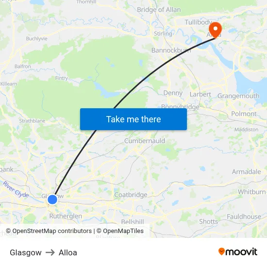 Glasgow to Alloa map
