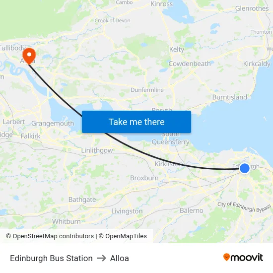 Edinburgh Bus Station to Alloa map