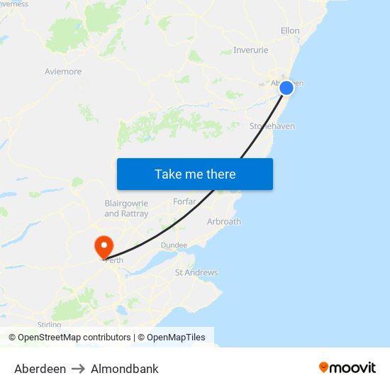 Aberdeen to Almondbank map