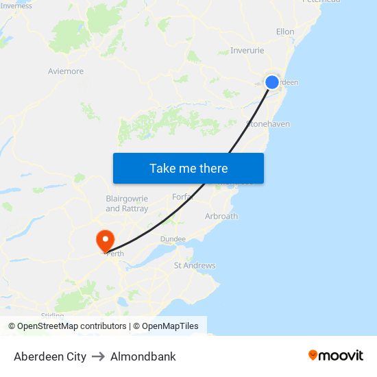 Aberdeen City to Almondbank map