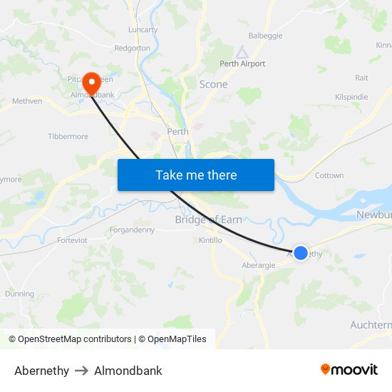 Abernethy to Almondbank map