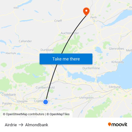 Airdrie to Almondbank map