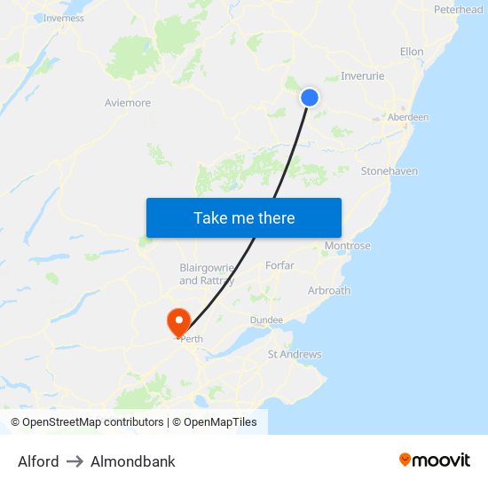 Alford to Almondbank map